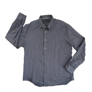 7 Diamonds Melange Stretch Button Up Shirt Men's Large Grey Striped Long Sleeve